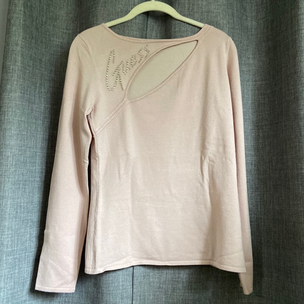 Guess Cutout Rhinestones Long Sleeve Light Knit Sweater
